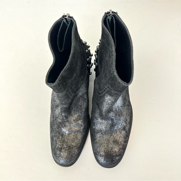 ZADIG & VOLTAIRE Black w Metallic Silver Leather Skull Gothic Ankle Boots Sz 36 - Picture 5 of 15